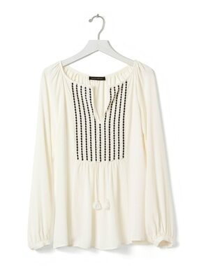 Banana Republic Cream Peasant Blouse with Black Embroidered Yoke